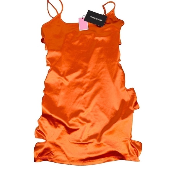 PrettyLittleThing Stretch Satin Cut Out‎ Side Seam Strappy Bodycon Dress FLAWS! - Picture 1 of 16